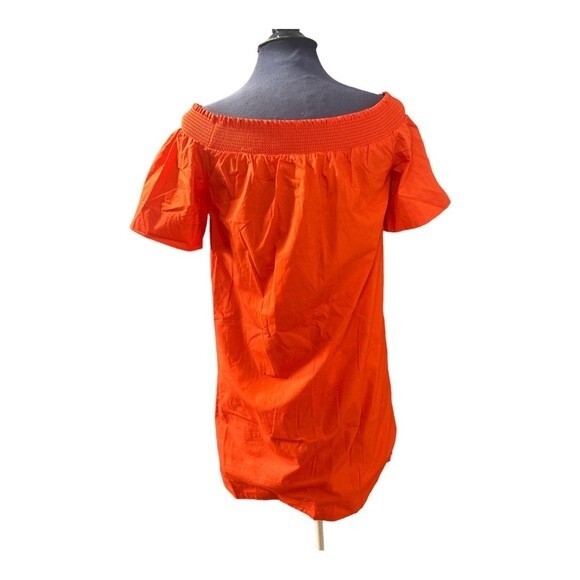 J. Crew Off The Shoulder Orange Cotton Babydoll Smocked Dress Size 0 - Picture 4 of 7